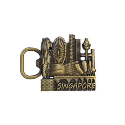 Mua Đồ mở nắp chai bảng hiệu Singapore màu vàng cổ điển, đúc kim loại cổ điển hình tròn 2.5 inch sản xuất trực tuyến